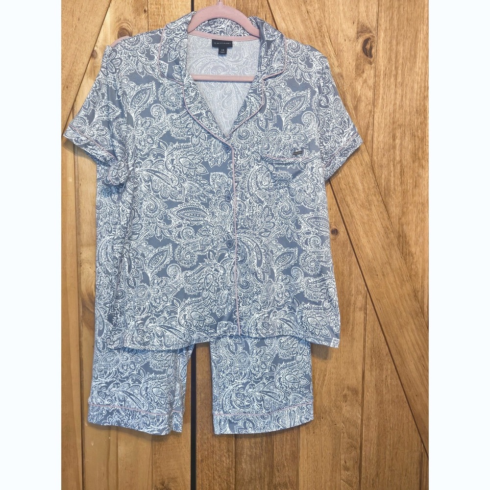 Tahari Gray Pink Paisley Capri Pajama Set Large WA3577-028-TSA Sleepwear #788